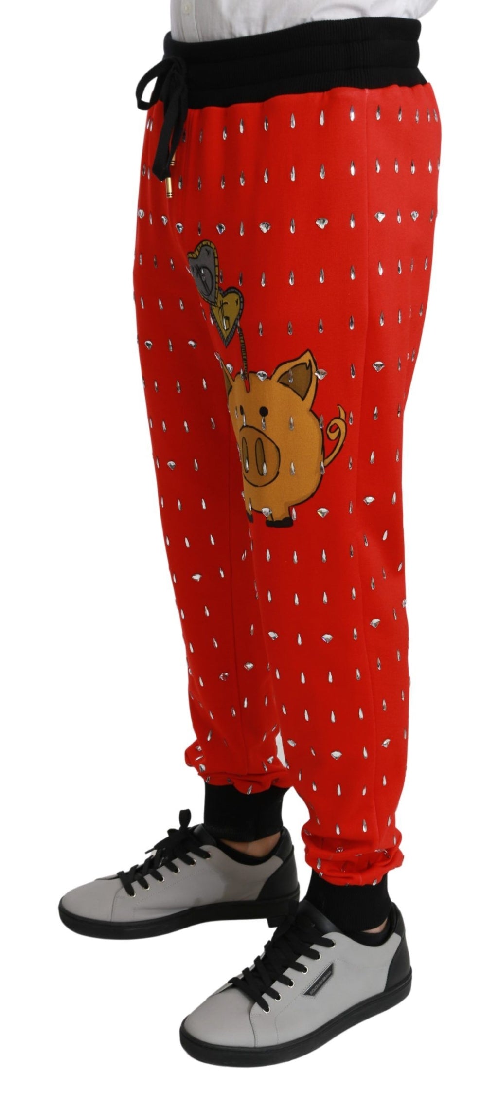 Dolce & Gabbana Rote Sparschwein-Baumwoll-Kristall-Hose Hose