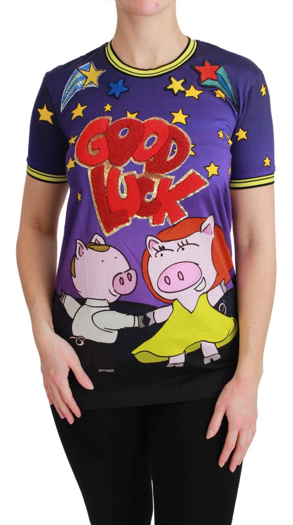 Dolce & Gabbana Lila YEAR OF THE PIG Top Baumwoll-T-Shirt