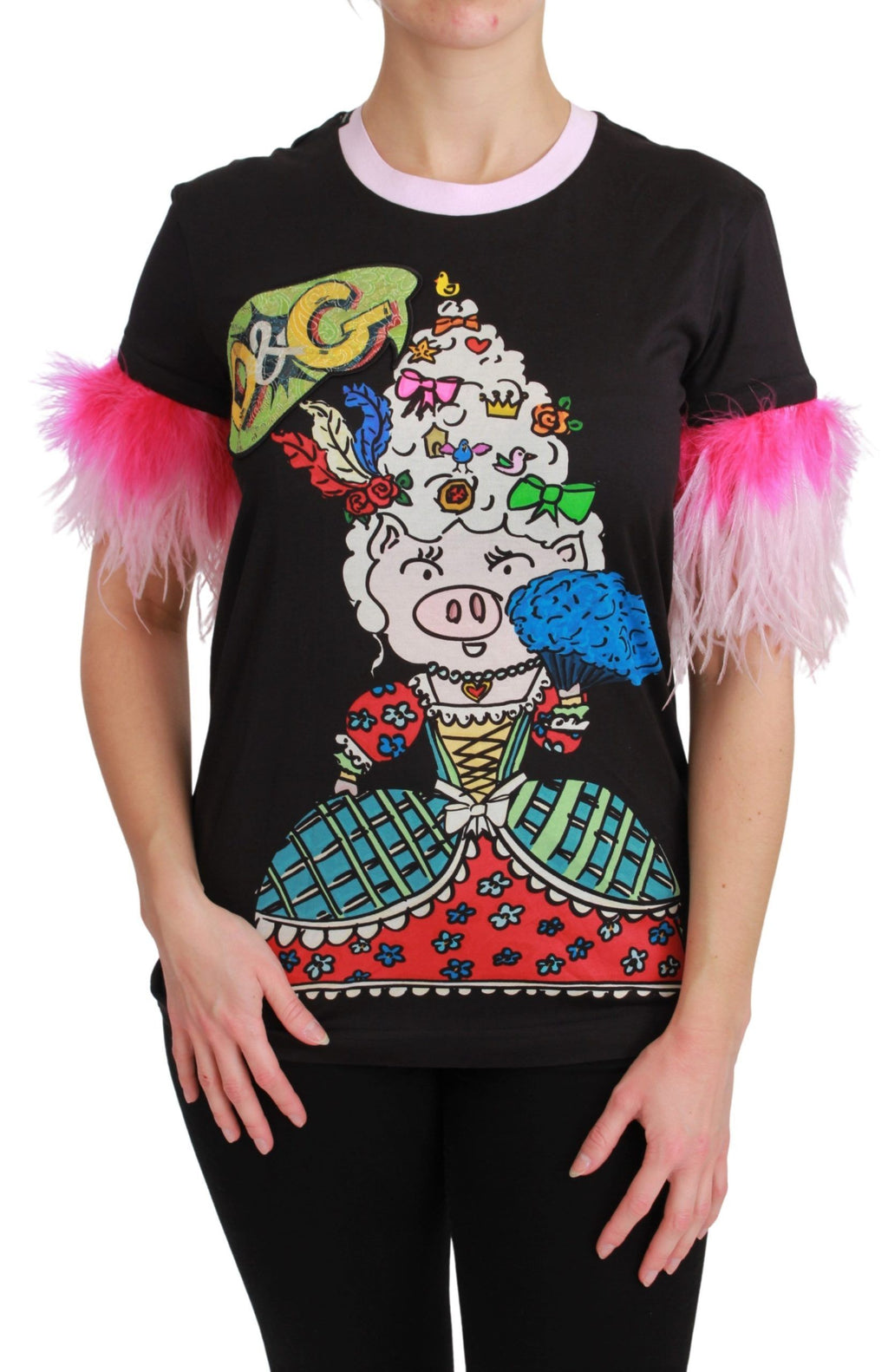 Dolce & Gabbana Schwarzes YEAR OF THE PIG Top Baumwoll-T-Shirt