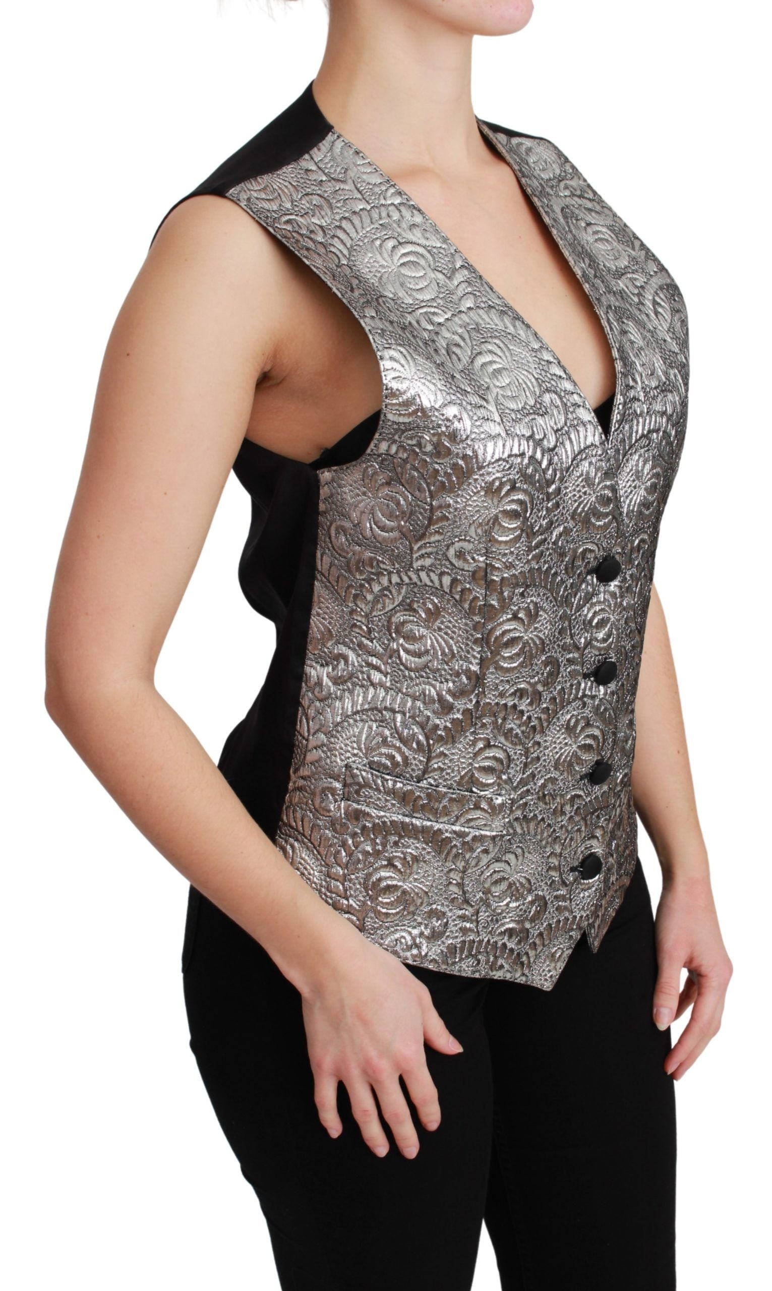Dolce & Gabbana Elegante ärmellose Brokat-Weste in Silber