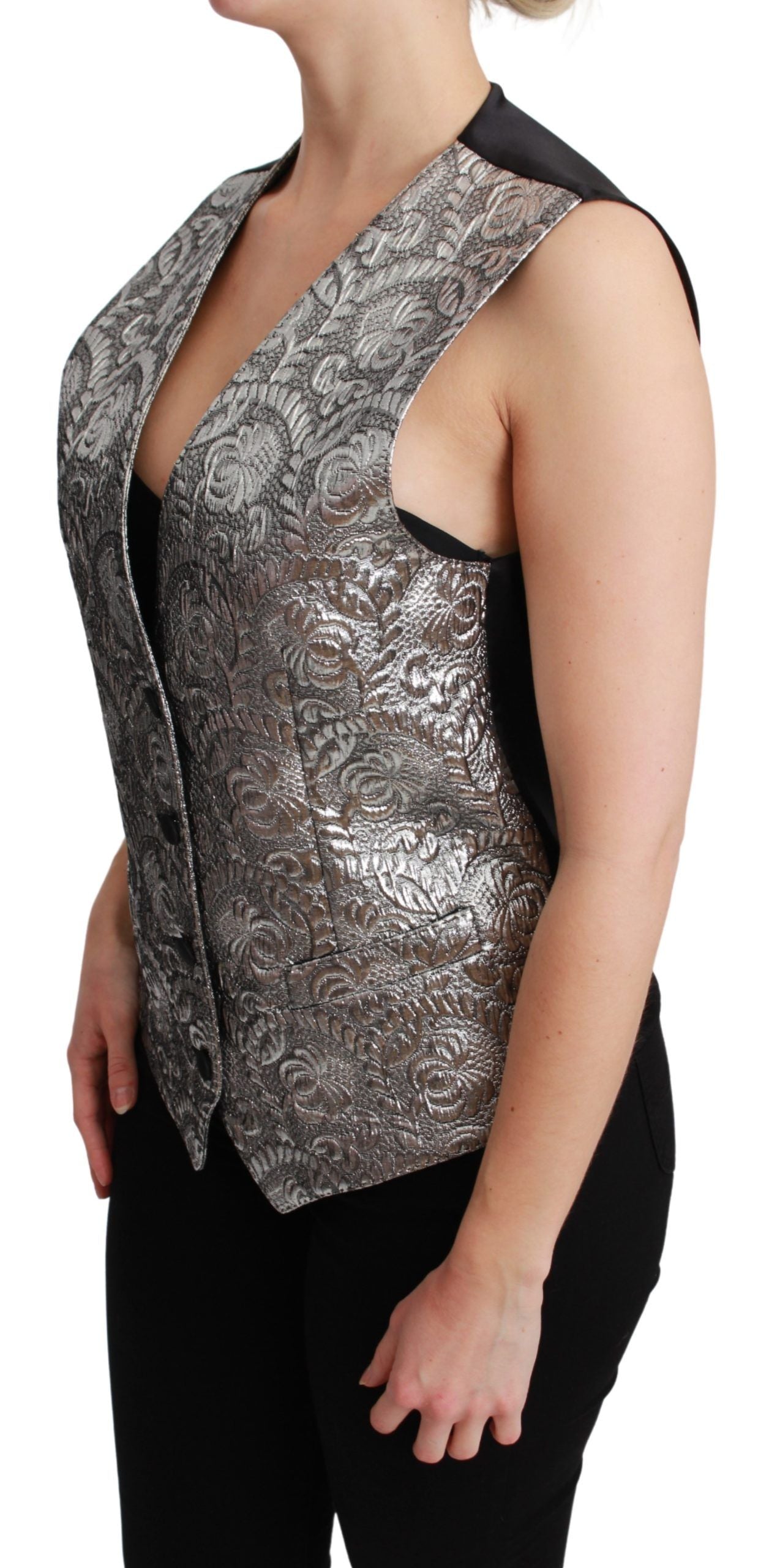 Dolce & Gabbana Elegante ärmellose Brokat-Weste in Silber