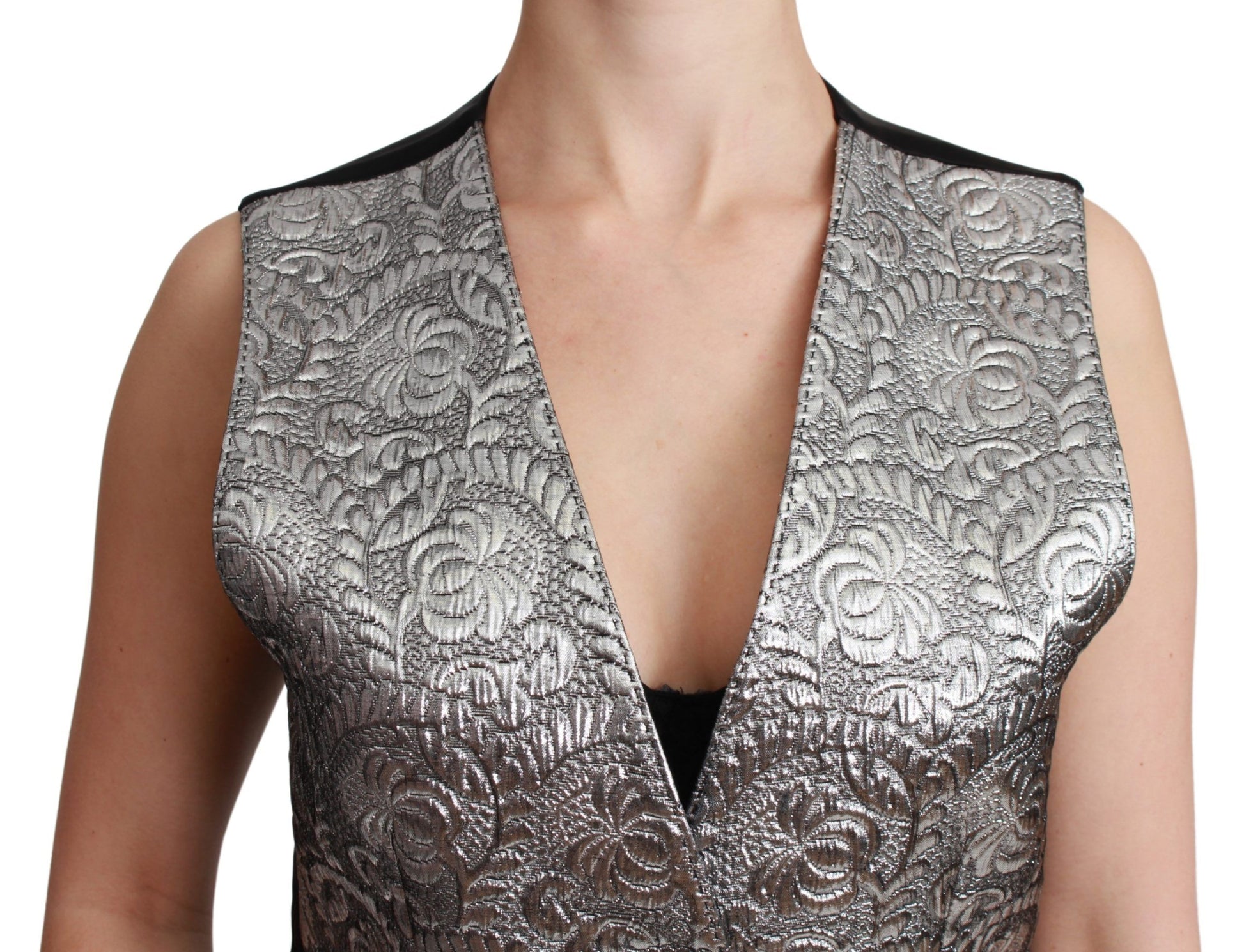 Dolce & Gabbana Elegante ärmellose Brokat-Weste in Silber