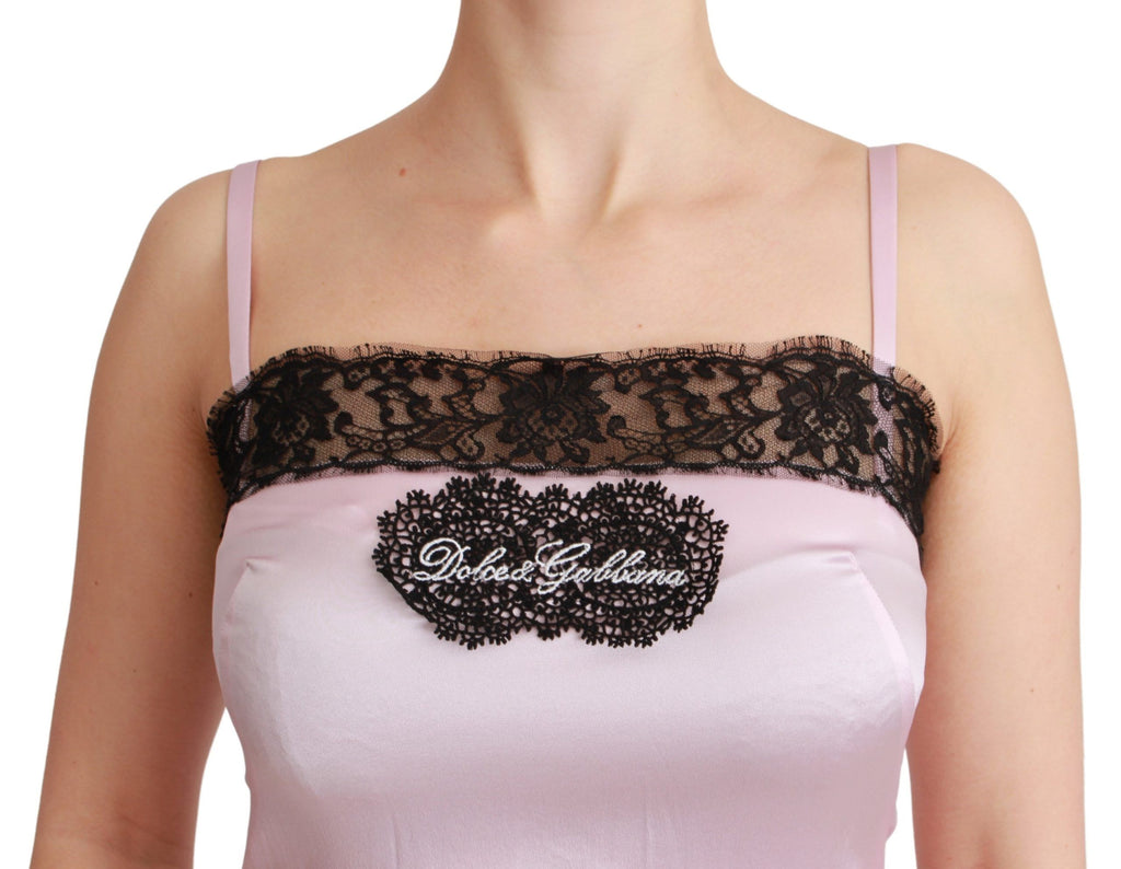 Dolce & Gabbana Seide Schwarz Spitze Top Rosa Tank Bluse