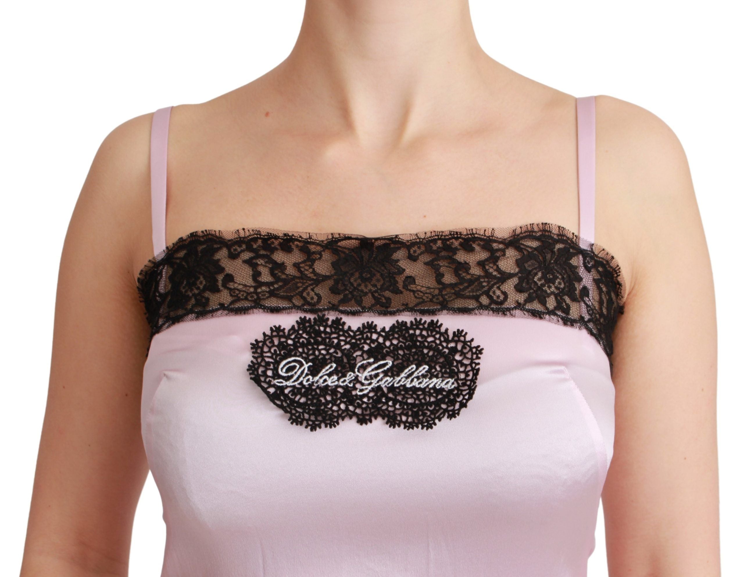 Dolce & Gabbana Seide Schwarz Spitze Top Rosa Tank Bluse
