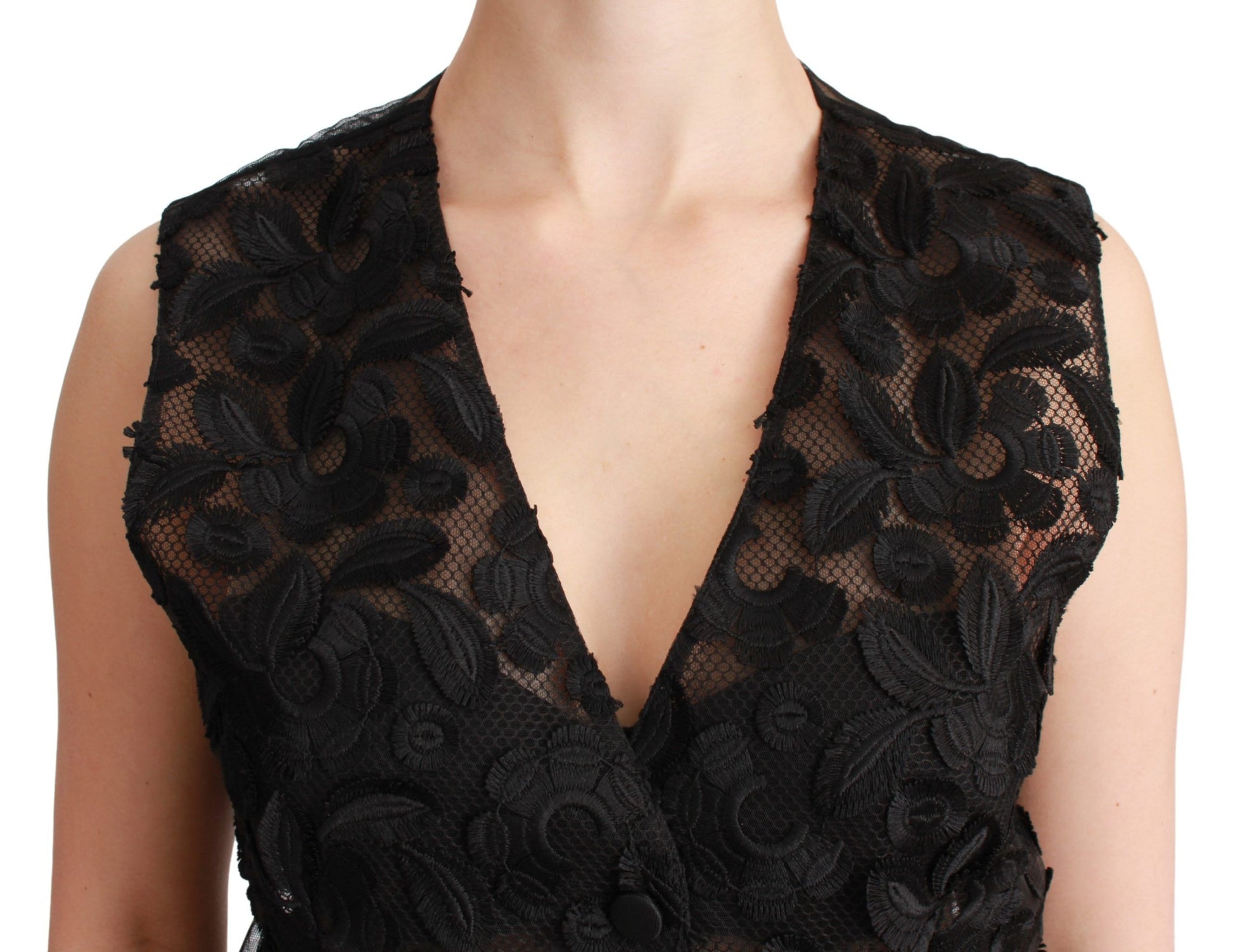 Dolce & Gabbana Elegante florale Weste aus schwarzer Seidenmischung
