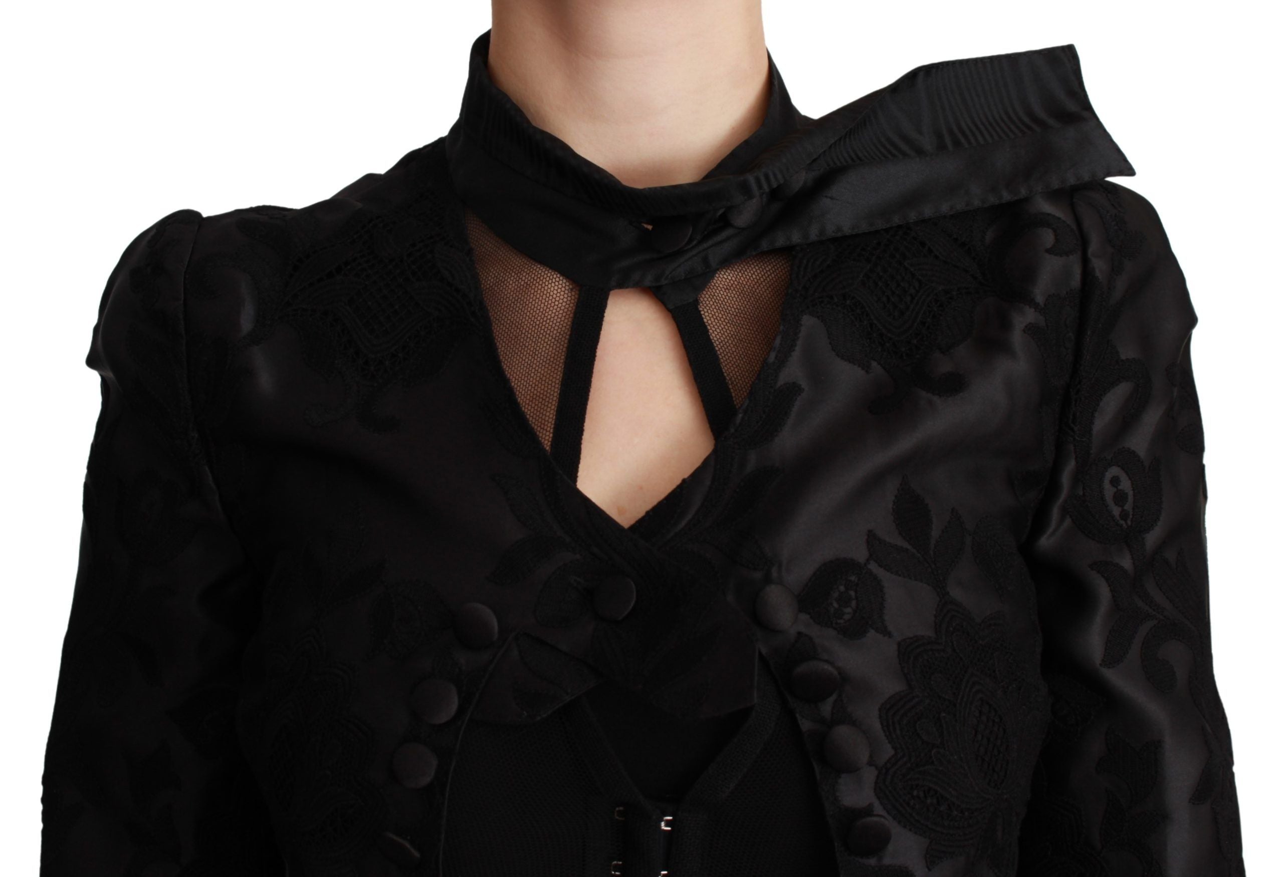 Dolce & Gabbana Schwarzer Jacquard-Blazer mit Blumenmuster Seidenjacke