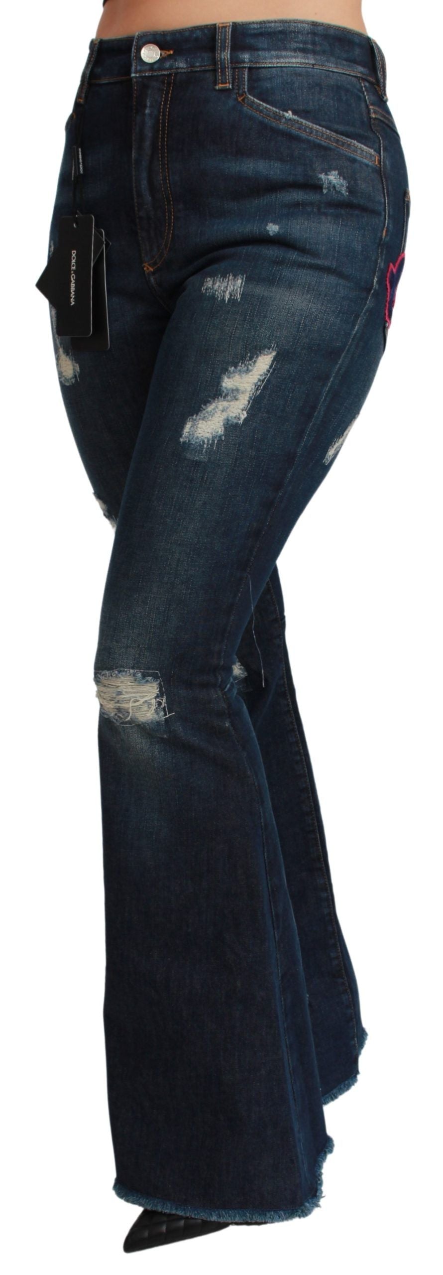 Dolce & Gabbana Blaue Denim-Baumwoll-Stretch-Schlaghosen