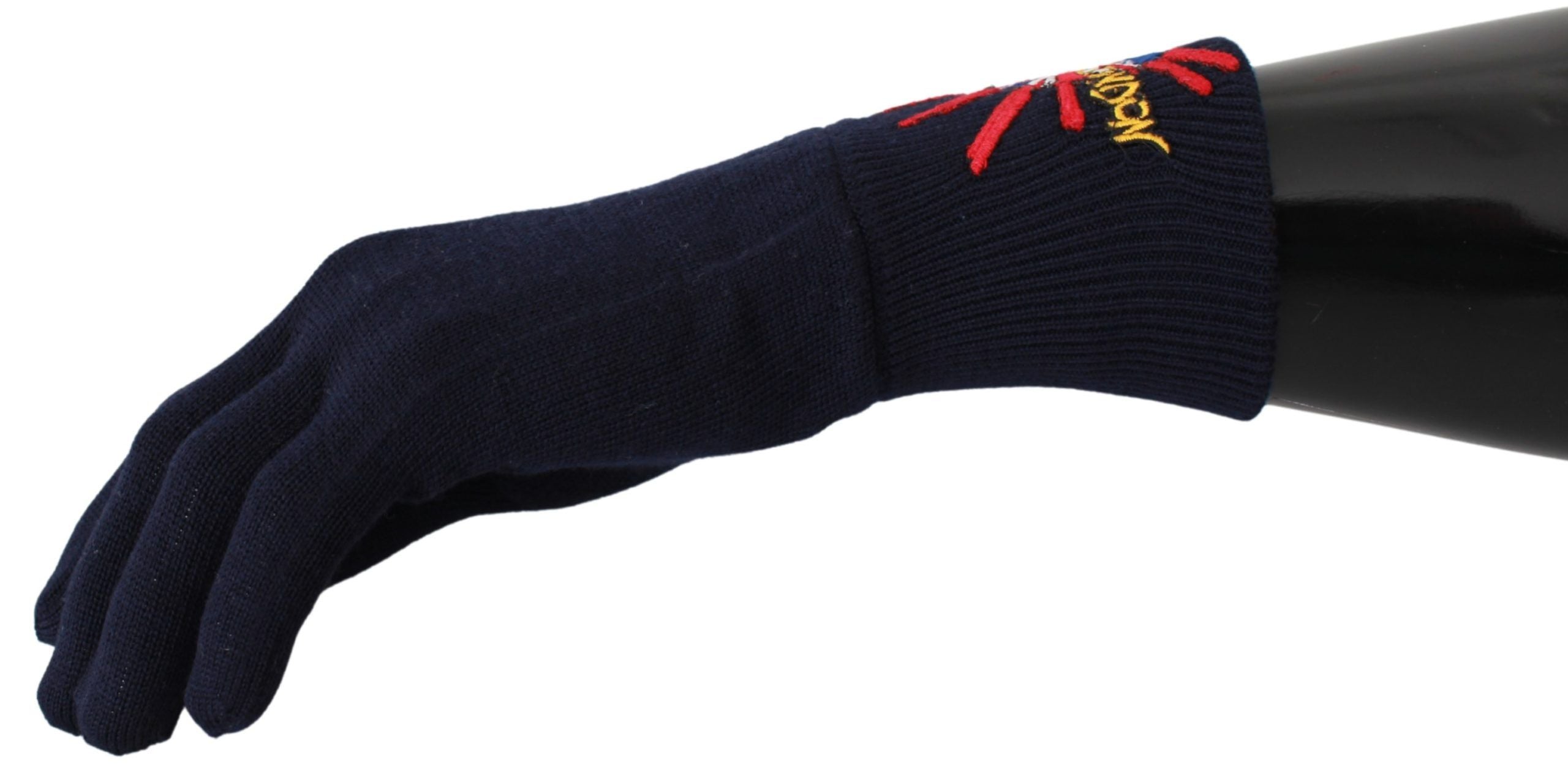 Dolce & Gabbana Blaue bestickte Wollhandschuhe #DGLovesLondon