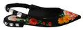 Dolce & Gabbana Schwarze florale Kristall-Slingpumps flach