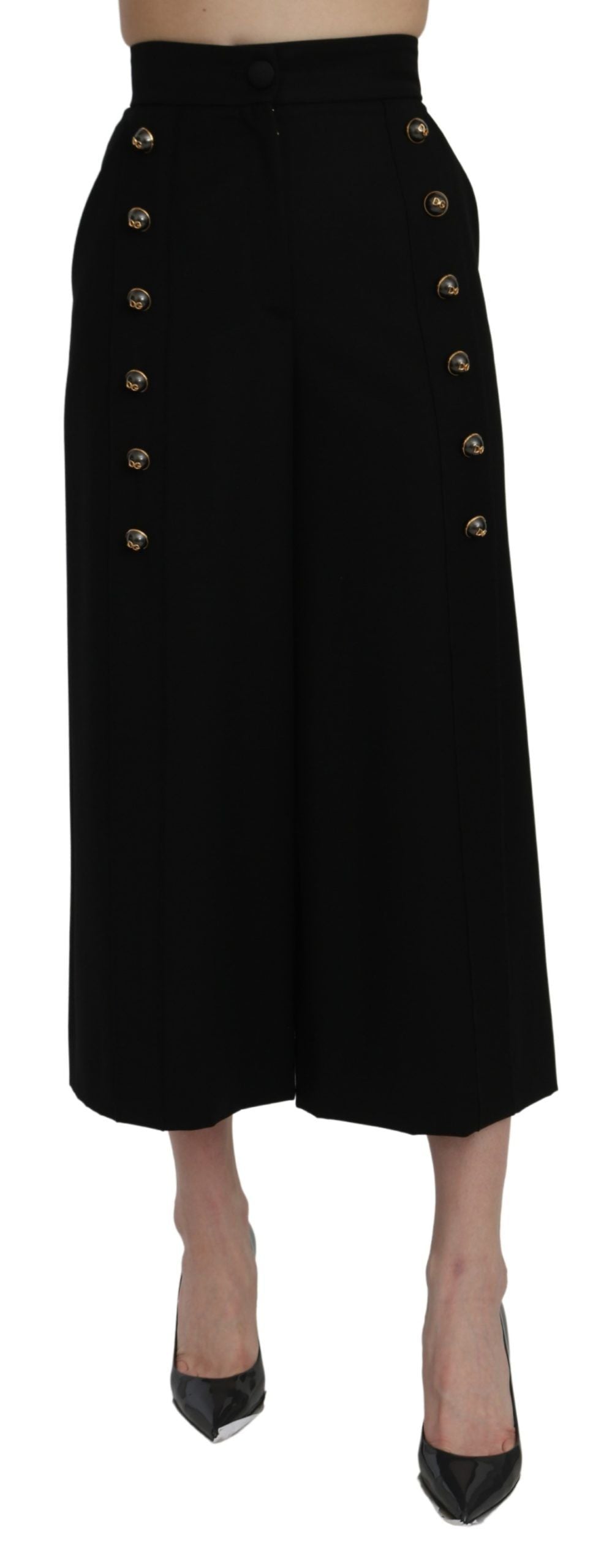 Dolce & Gabbana Schwarze Hose mit hoher Taille und weitem Bein