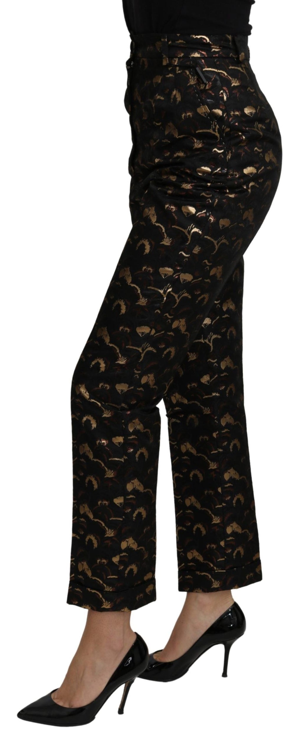 Dolce & Gabbana Schwarzgoldene Brokat-Hose mit hoher Taille