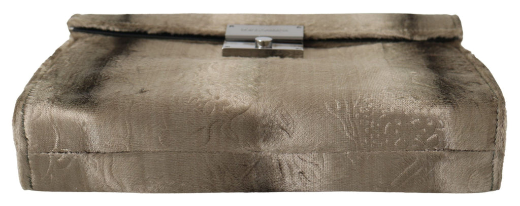 Dolce & Gabbana Beige Samt Floral Leder Männer Dokument Aktentasche