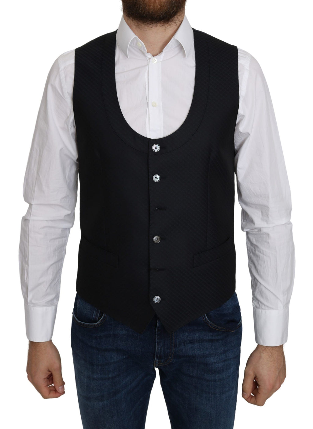 Dolce & Gabbana Blauer Seidenrautenmantel mit Rautenmuster Formelle Weste