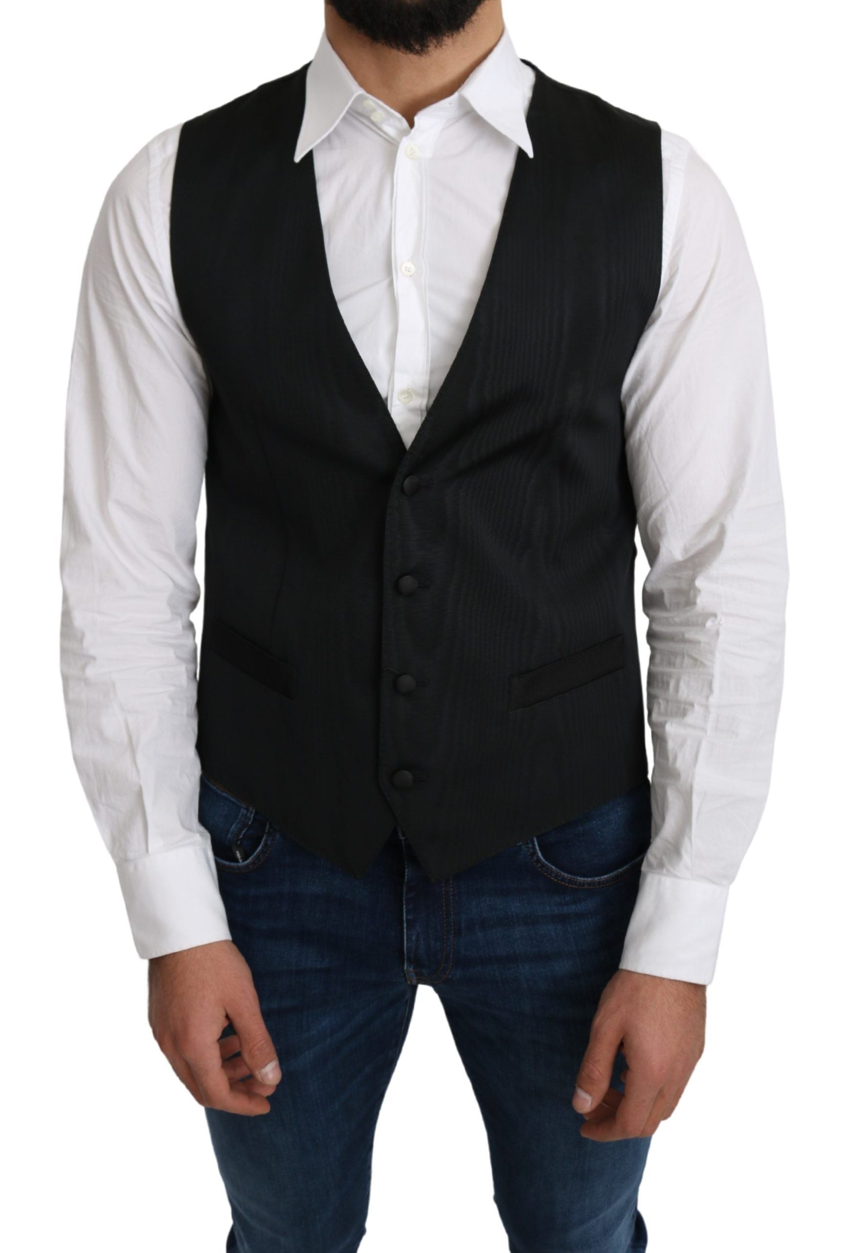 Dolce & Gabbana Grauer formeller Mantel aus 100% Seide Weste