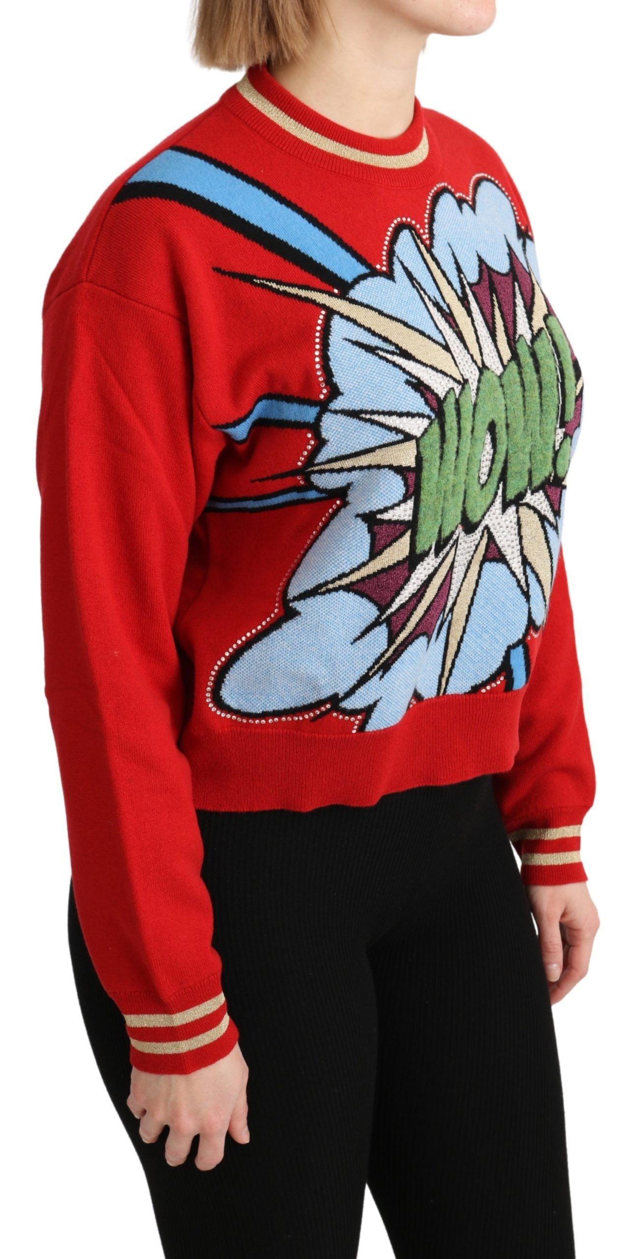 Dolce & Gabbana Roter Strickpullover aus Kaschmir in Cartoon-Optik