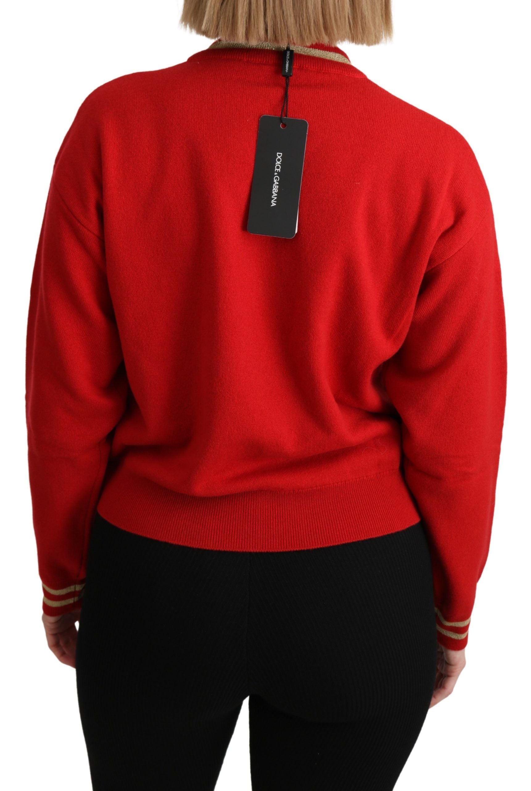 Dolce & Gabbana Roter Strickpullover aus Kaschmir in Cartoon-Optik