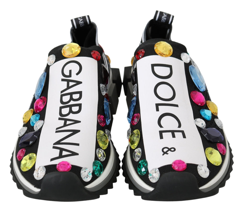 Dolce & Gabbana Schwarz Multicolor Crystal Sneakers Schuhe