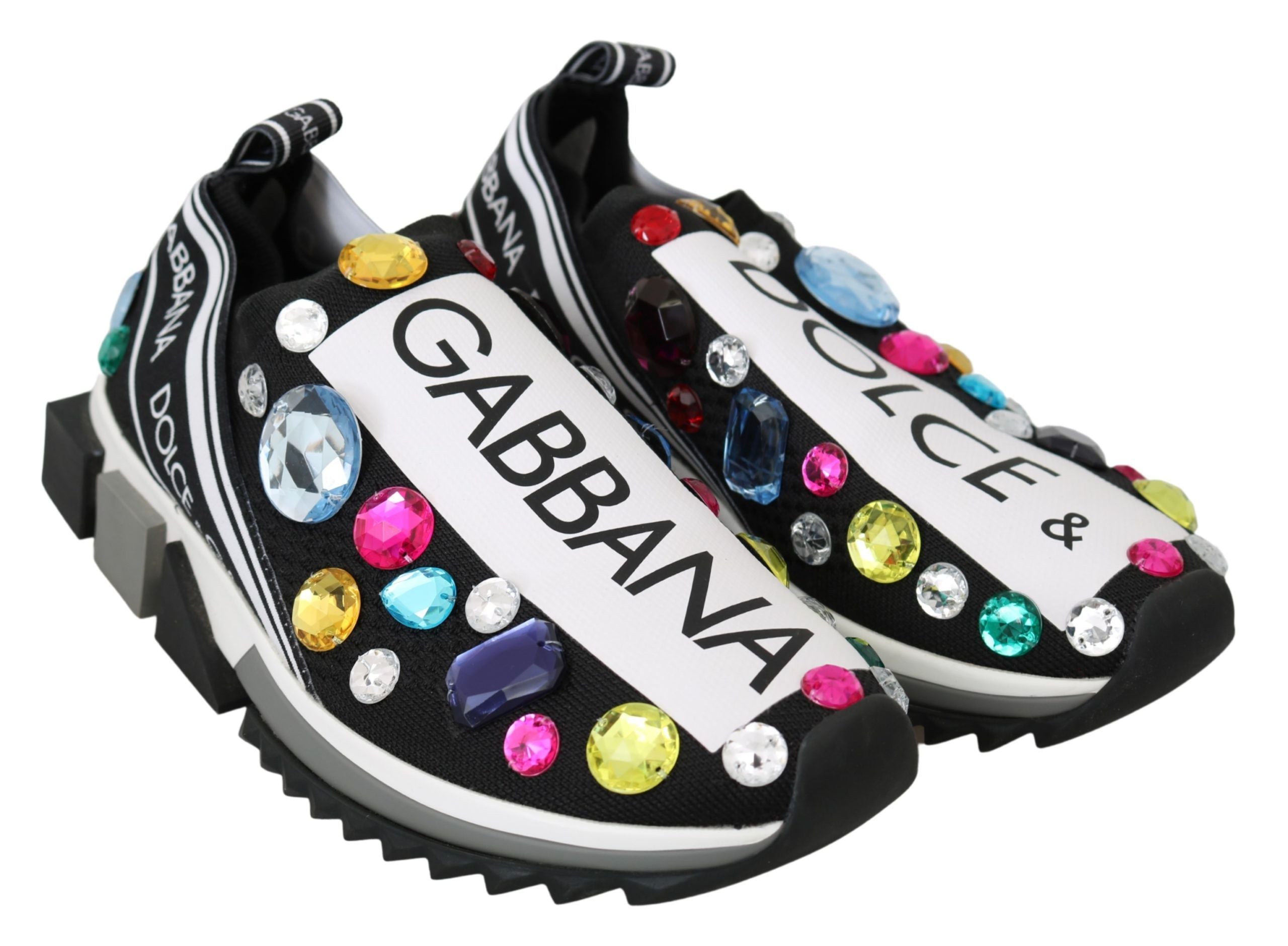 Dolce & Gabbana Schwarz Multicolor Crystal Sneakers Schuhe