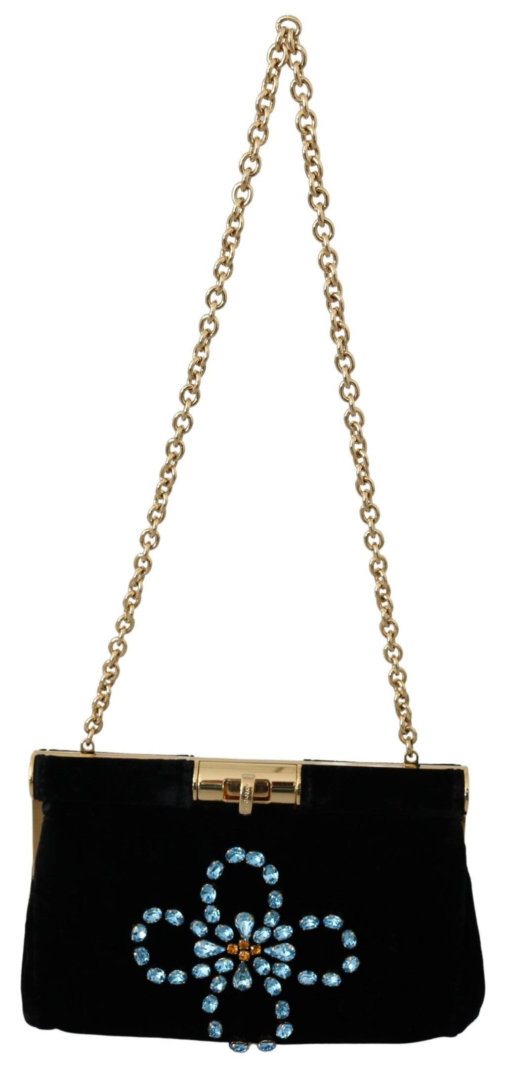 Dolce & Gabbana Schwarzer Samt Kristall Nieten Frauen Crossbody Sling Borse Tasche