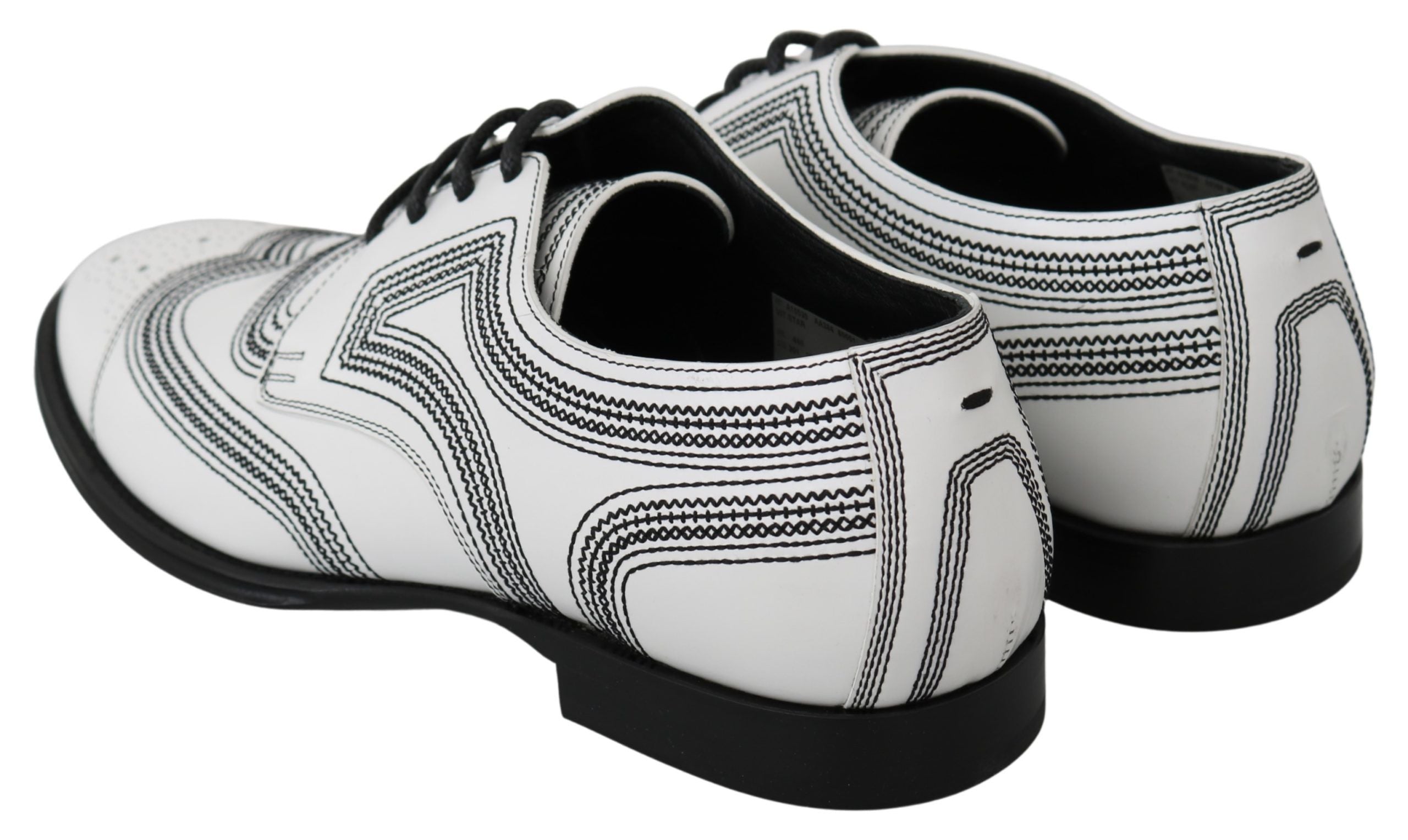 Dolce & Gabbana Weiße Leder Derby Formal Schwarze Spitzenschuhe