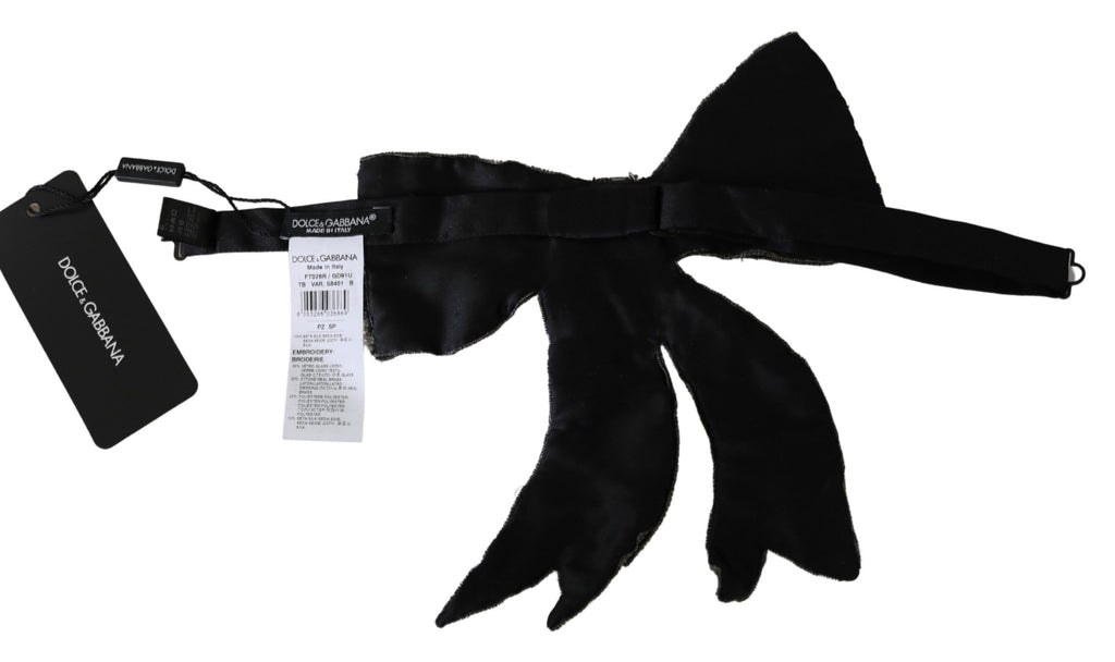 Dolce & Gabbana Silberne Kristall Perlen Pailletten 100% Seide Laufsteg Halskette Bowtie