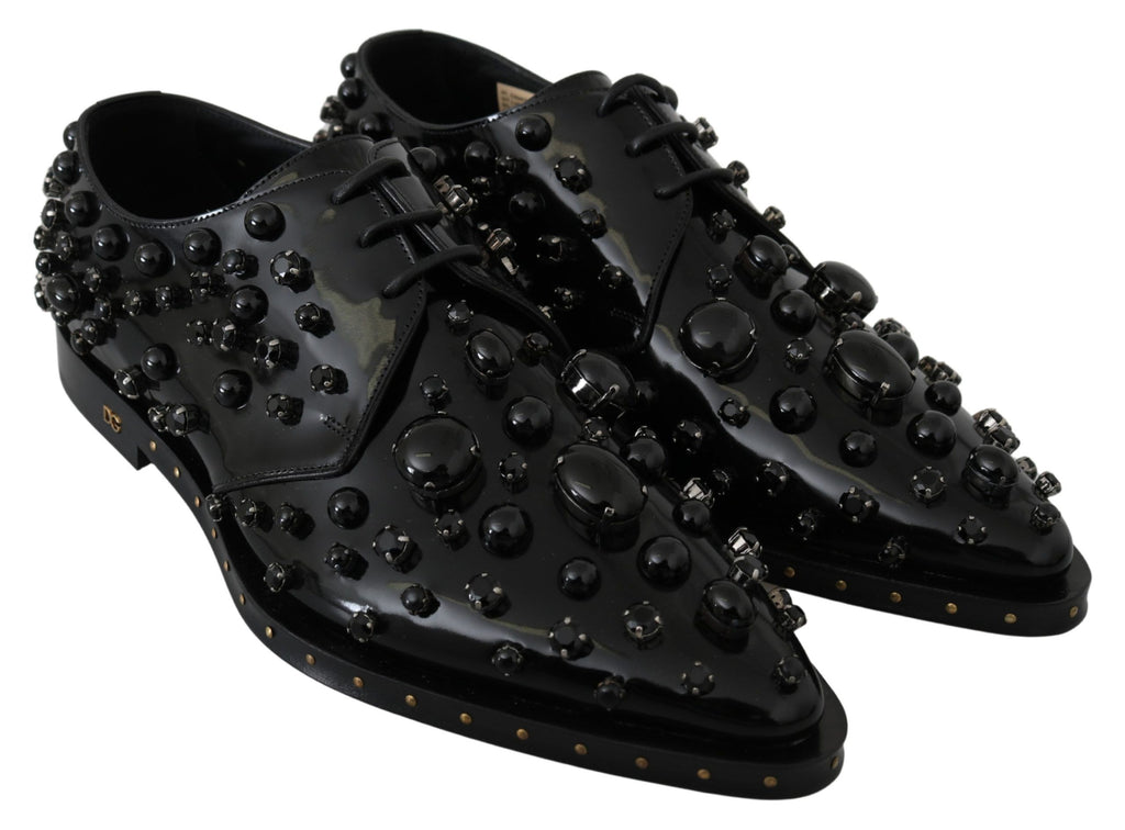 Dolce & Gabbana Schwarz Leder Kristalle Kleid Broque Schuhe