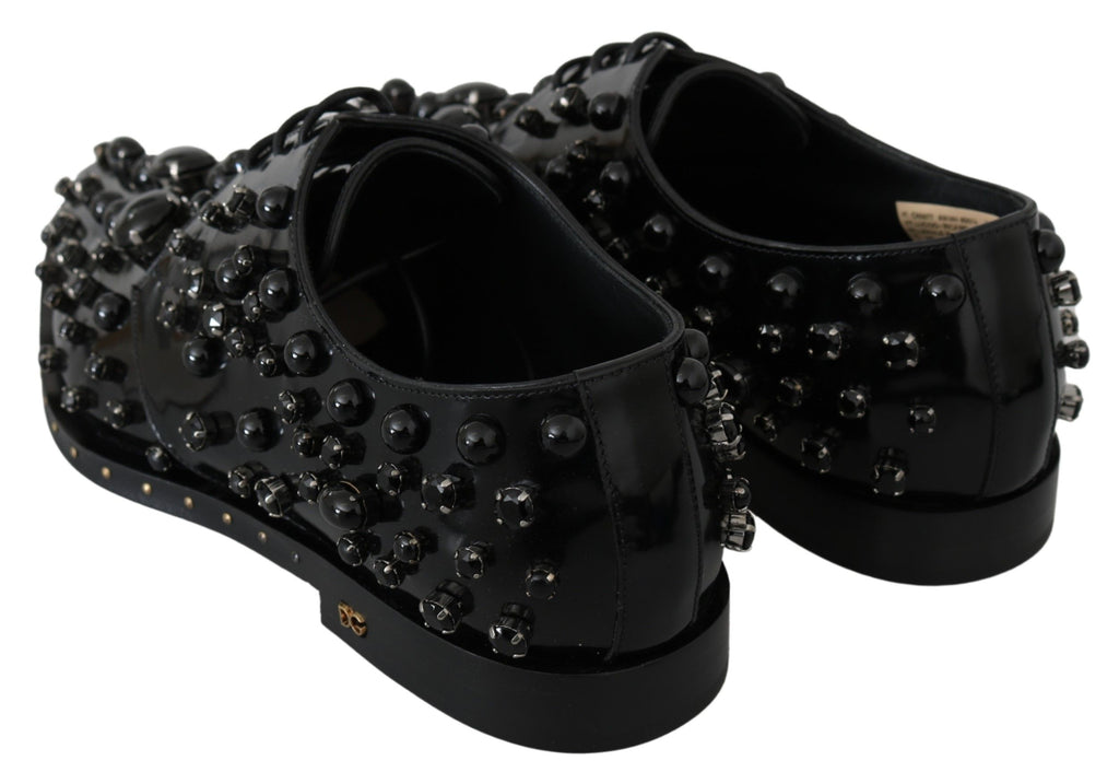 Dolce & Gabbana Schwarz Leder Kristalle Kleid Broque Schuhe