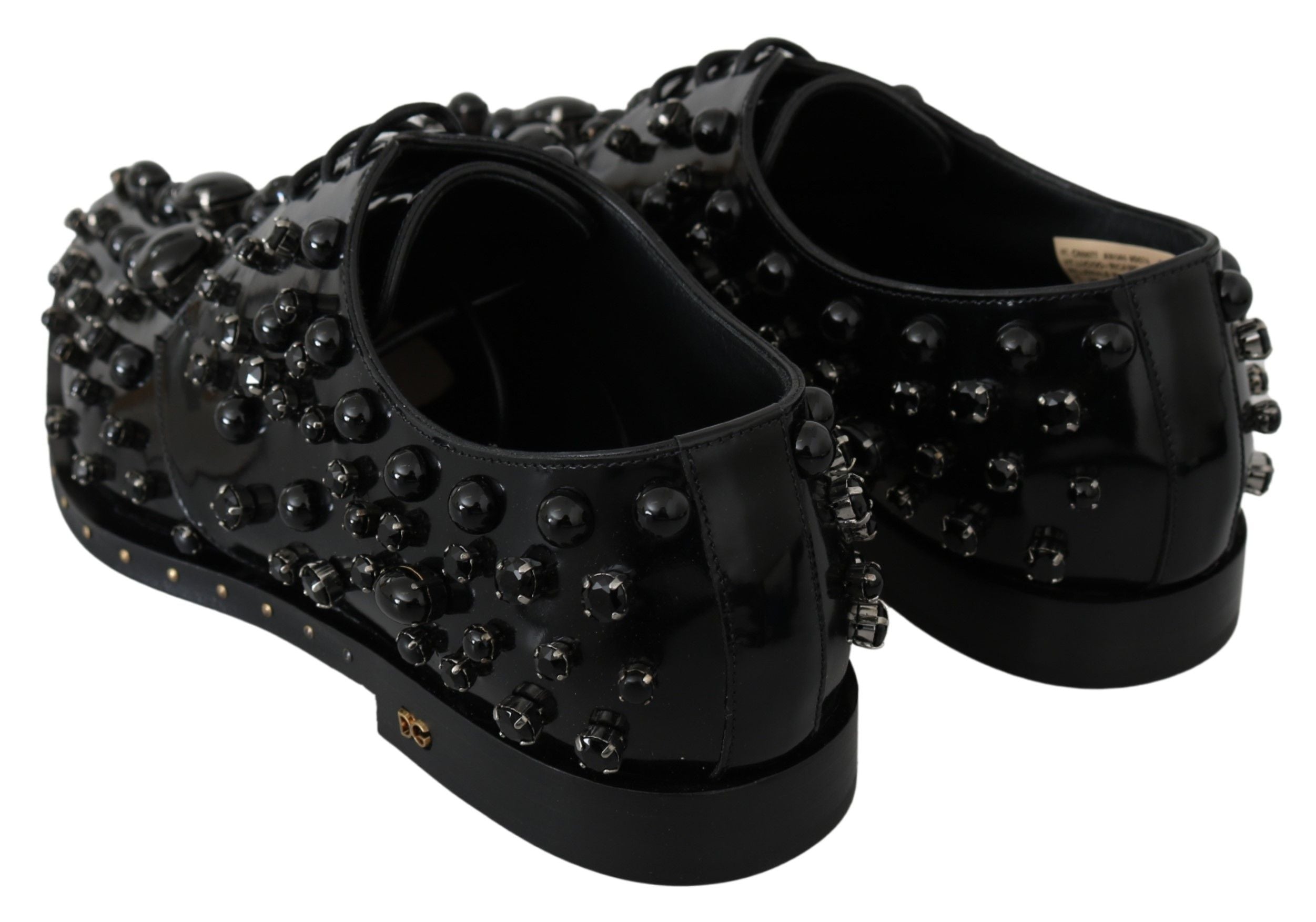 Dolce & Gabbana Schwarz Leder Kristalle Kleid Broque Schuhe