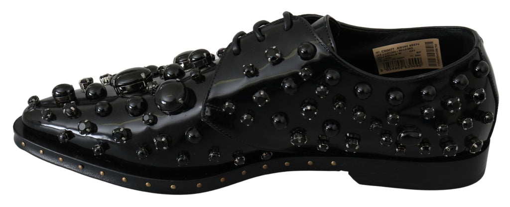 Dolce & Gabbana Schwarz Leder Kristalle Kleid Broque Schuhe