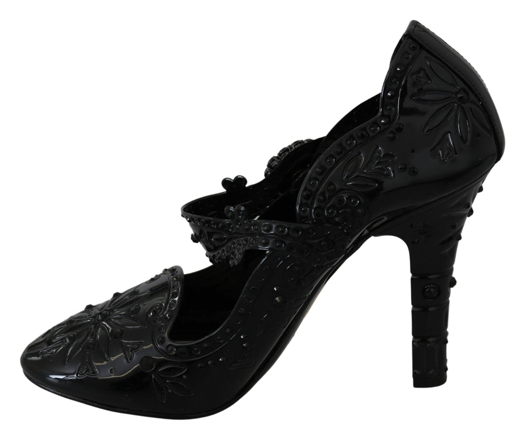Dolce & Gabbana Schwarz Floral Kristall CINDERELLA Heels Schuhe