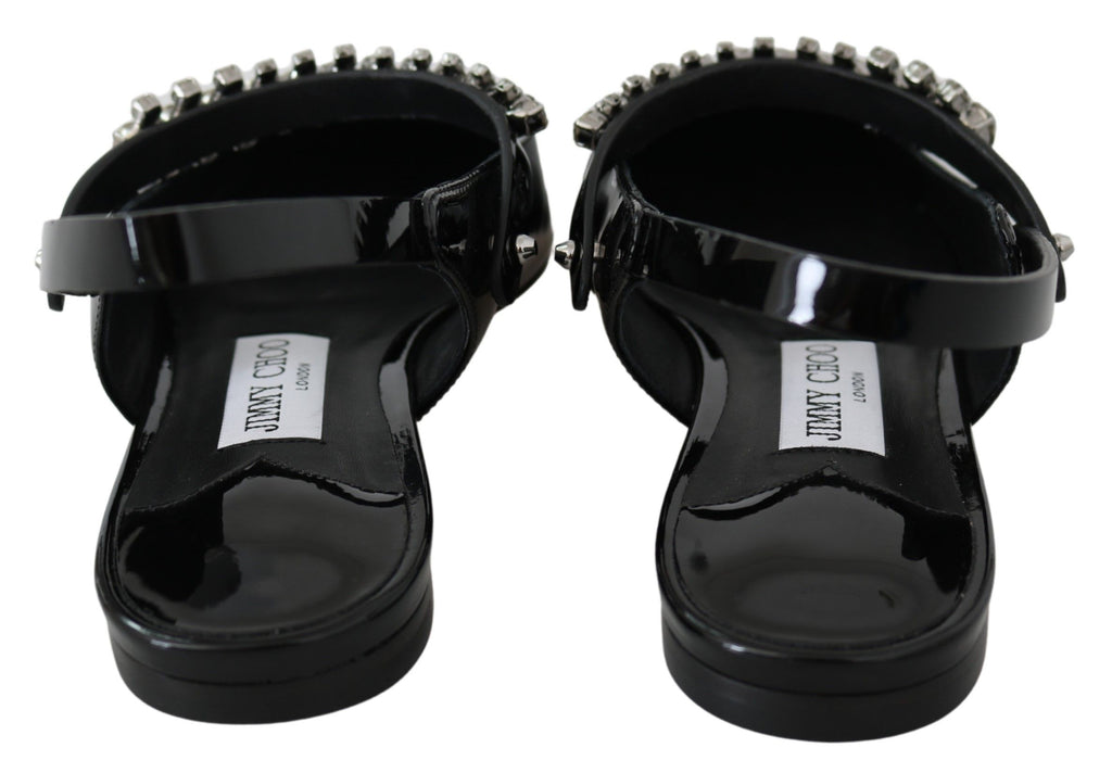 Jimmy Choo Elegante schwarze Lack-Flats mit Kristall-Akzent