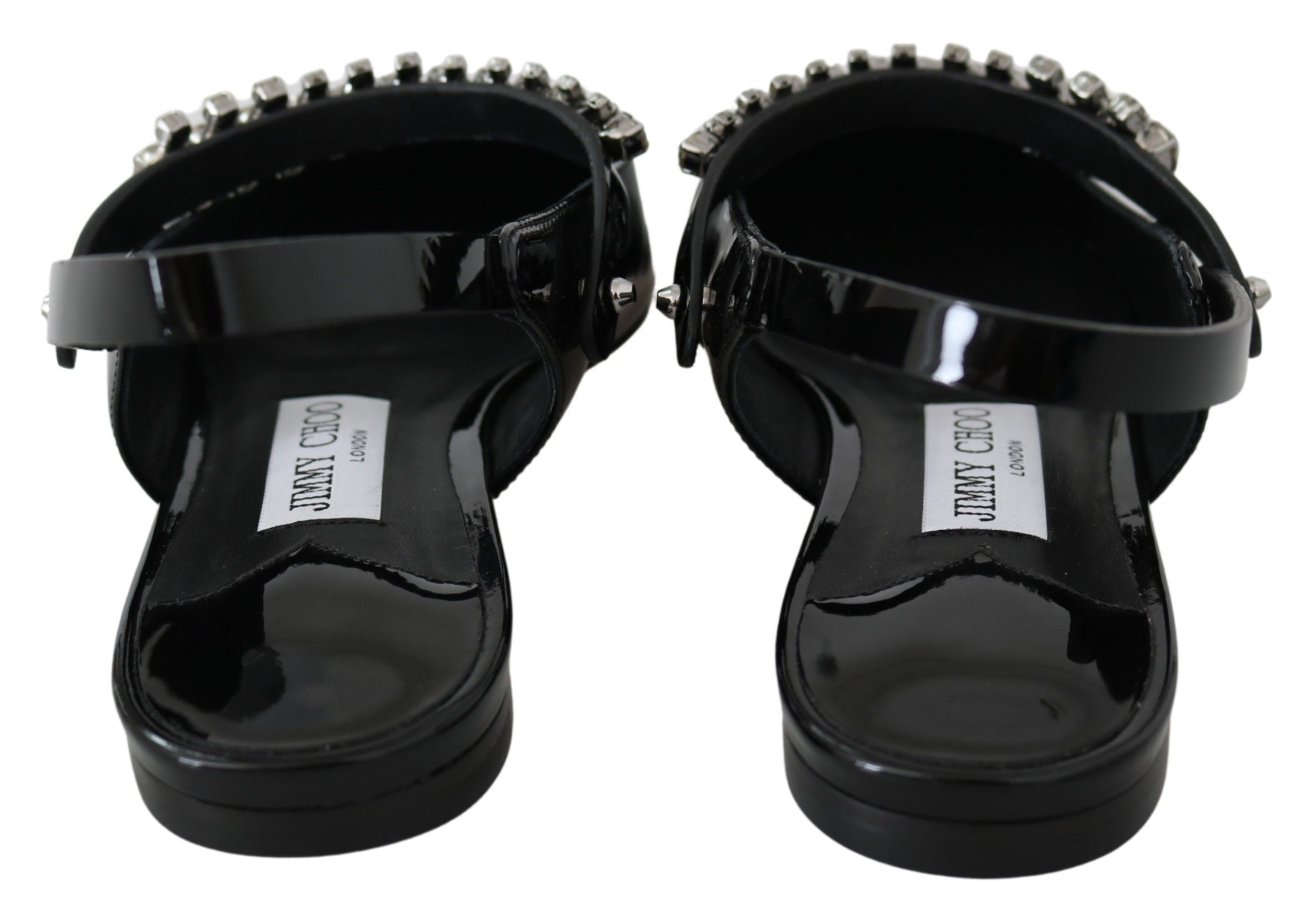 Jimmy Choo Elegante schwarze Lack-Flats mit Kristall-Akzent
