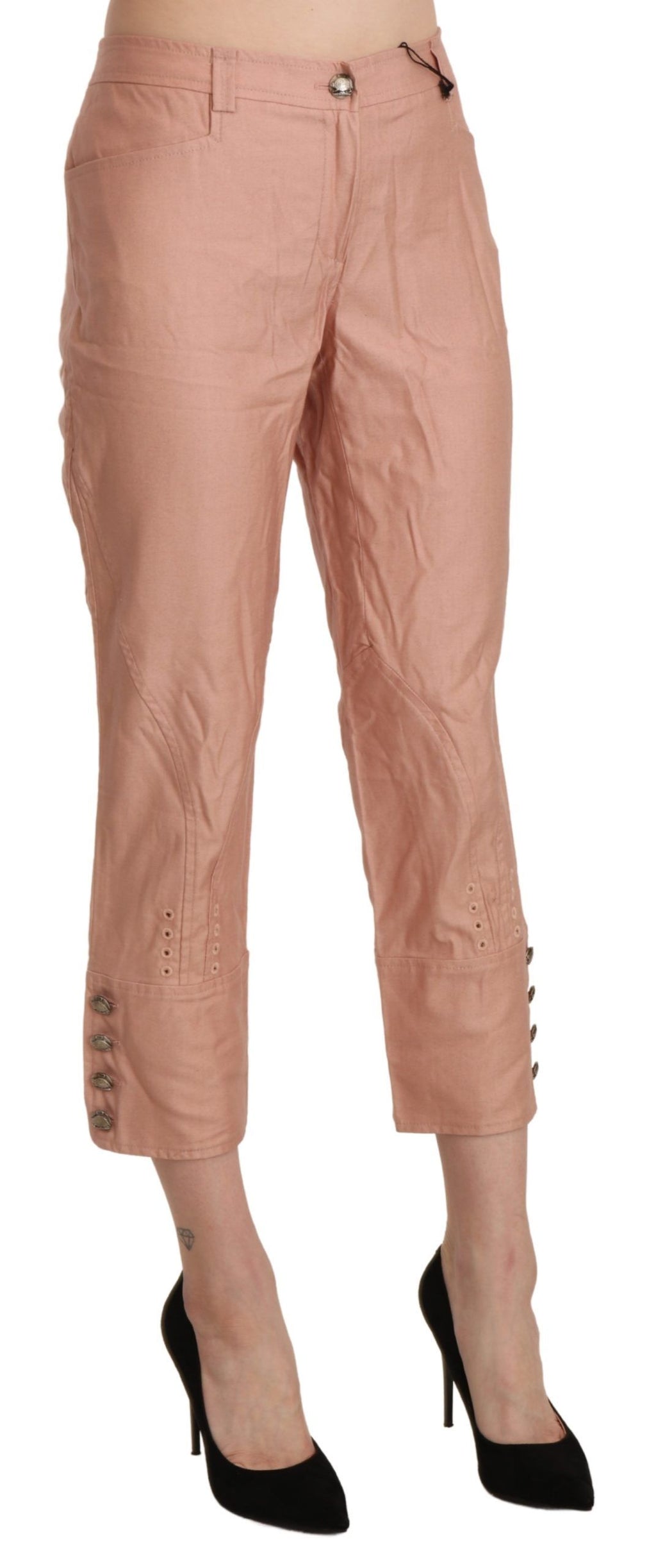 Ermanno Scervino Rosa Baumwollhose mit hoher Taille und abgeschnittener Hose