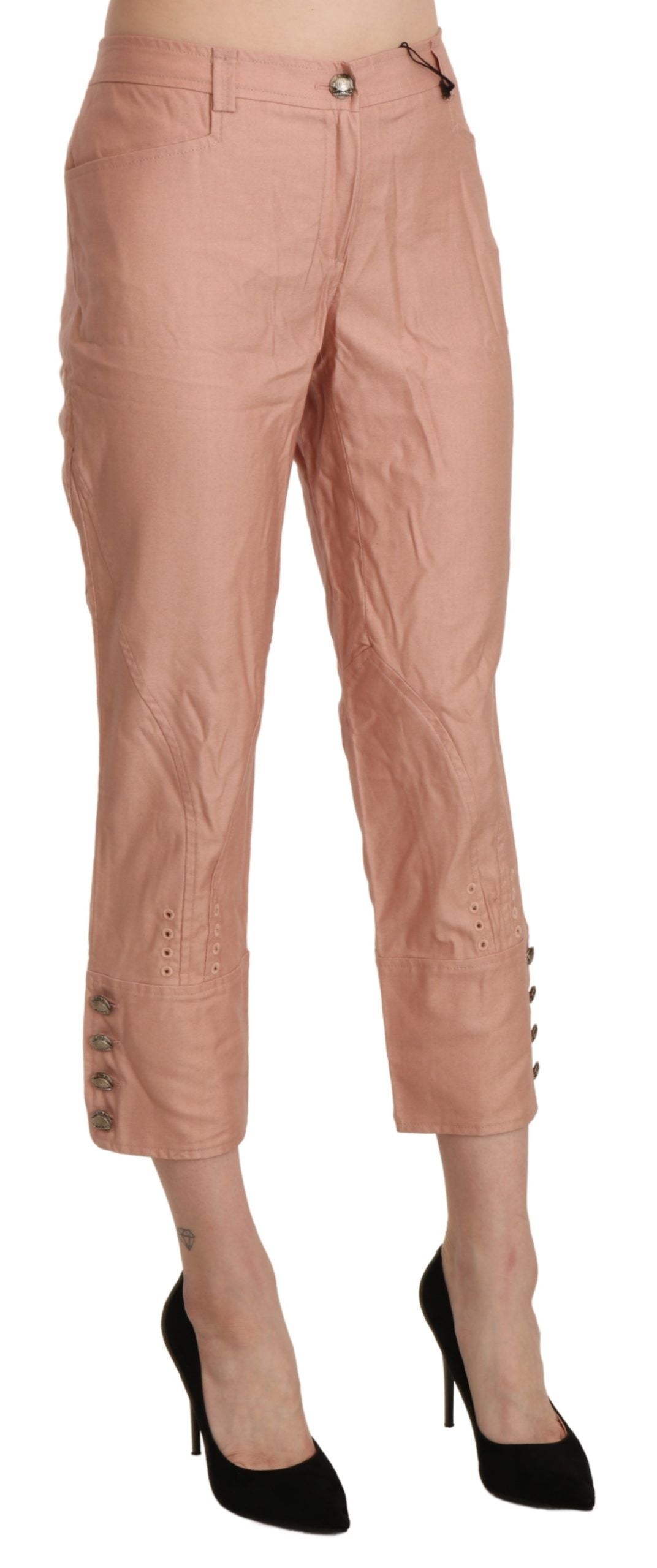 Ermanno Scervino Rosa Baumwollhose mit hoher Taille und abgeschnittener Hose