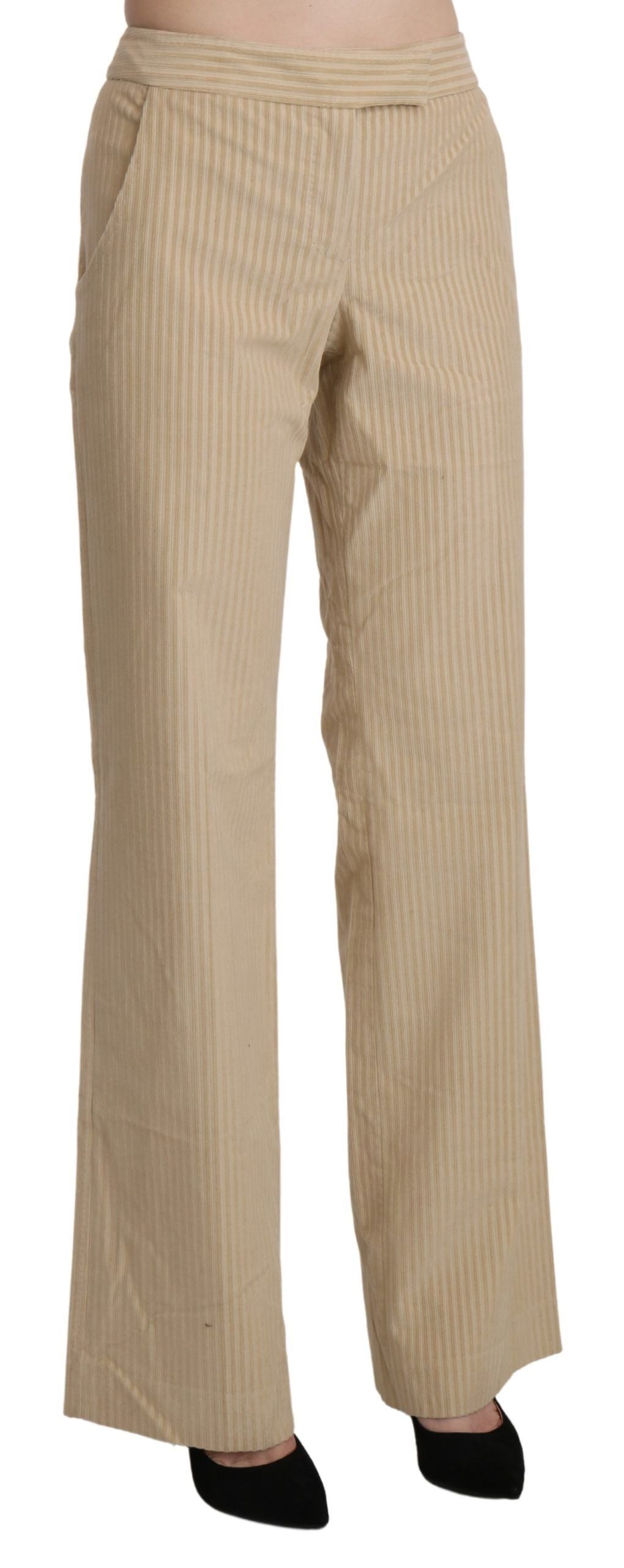 Ermanno Scervino Beige Ausgestellte Hose mit hoher Taille und weitem Bein