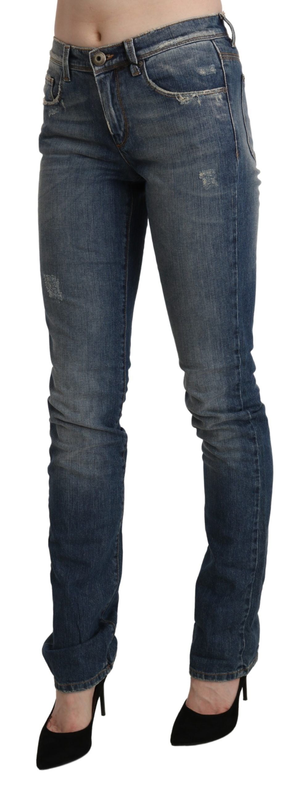 Ermanno Scervino Blau gewaschene Mid Waist Skinny Denim Jeans