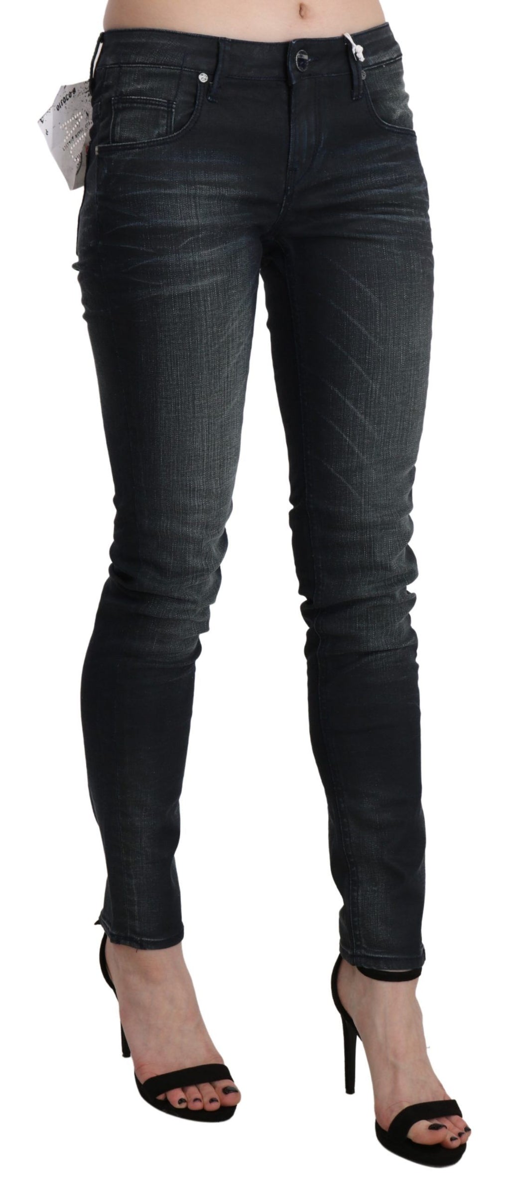 Acht Blau gewaschene Skinny-Denim-Hose mit niedriger Taille