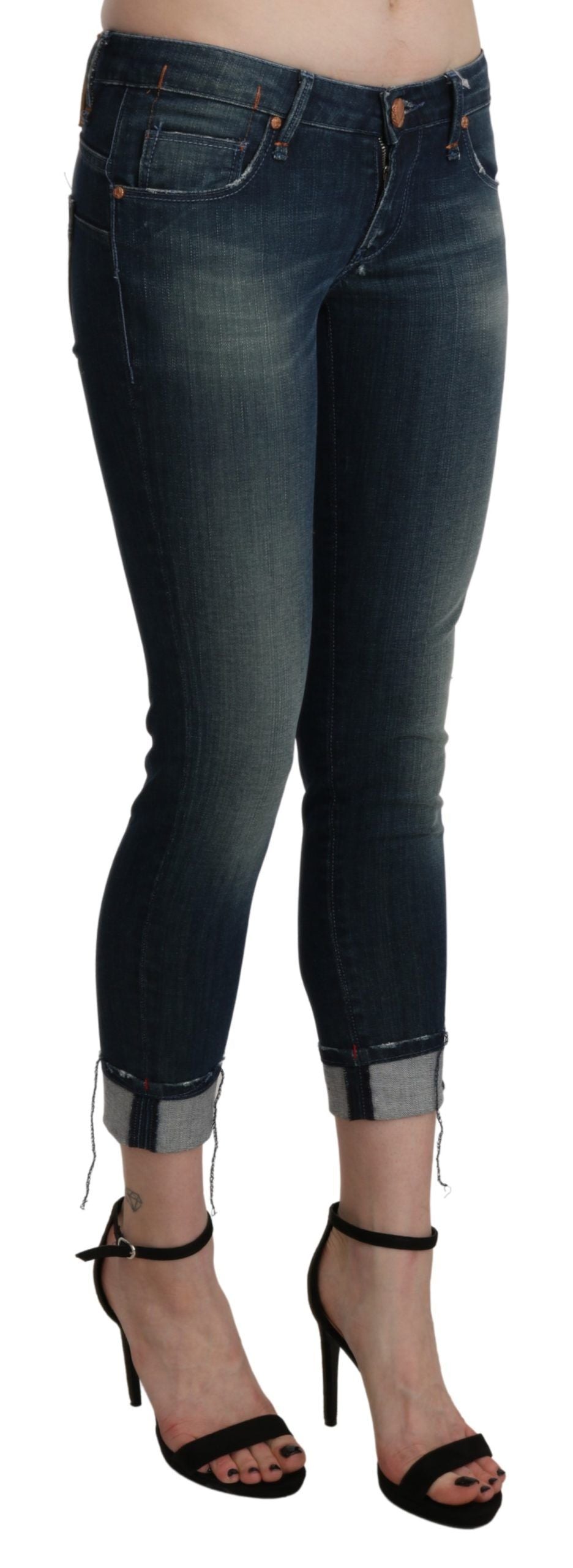 Acht Blau gewaschene Skinny Denim-Hose mit niedriger Taille