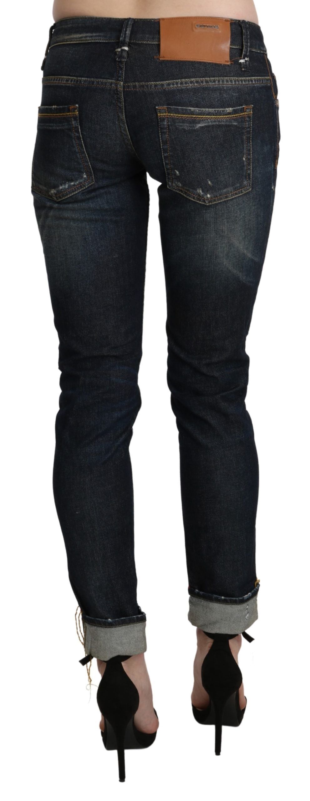 Acht Blau gewaschene Skinny Denim-Hose mit niedriger Taille