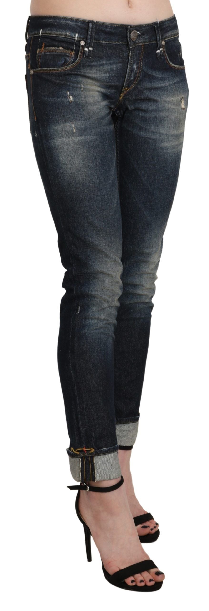 Acht Blau gewaschene Skinny Denim-Hose mit niedriger Taille