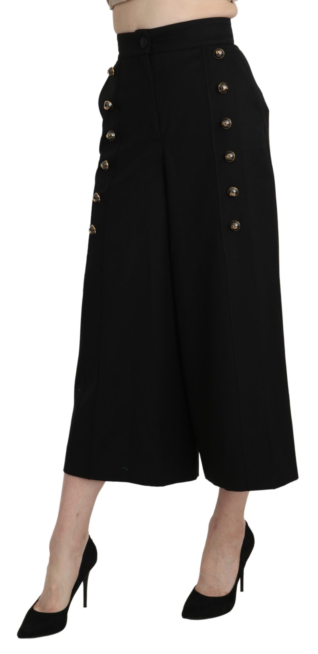 Dolce & Gabbana Schwarze Hose mit weitem Wollbein und verkürztem Bein