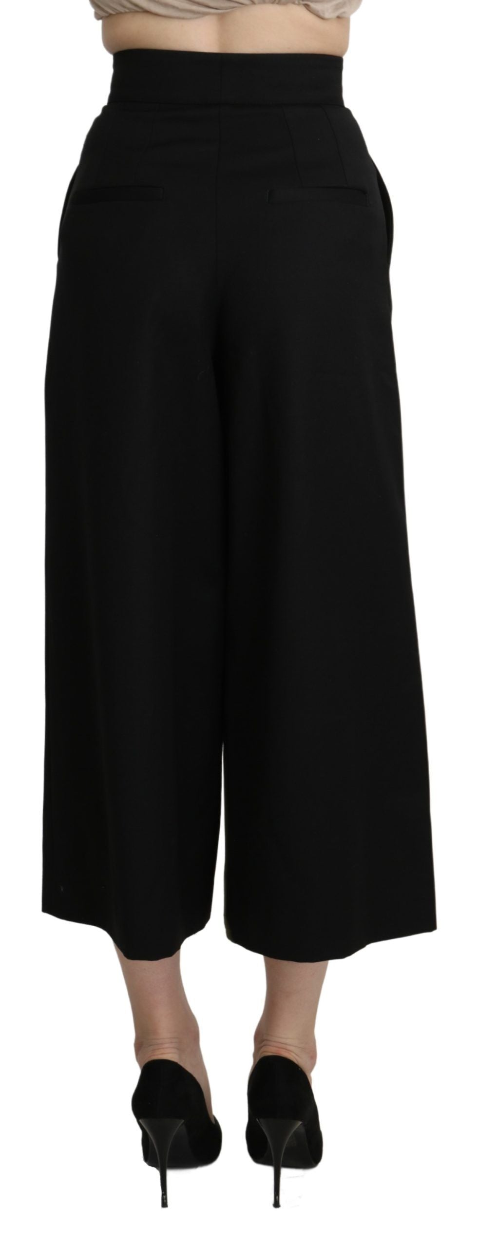 Dolce & Gabbana Schwarze Hose mit weitem Wollbein und verkürztem Bein