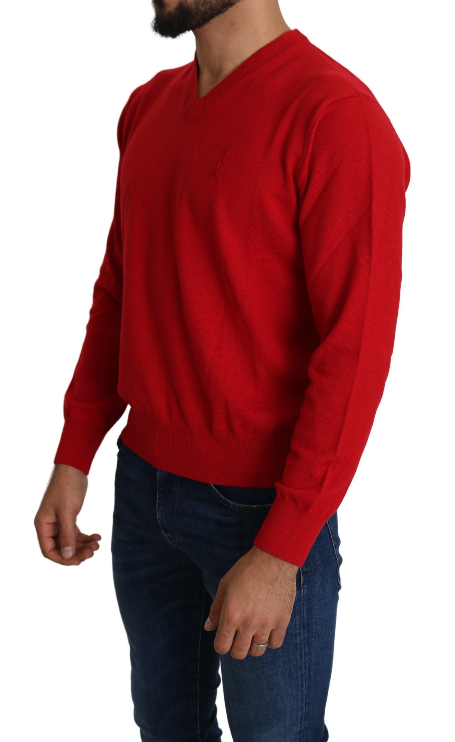Billionaire Italian Couture Rotes Wollsweatshirt mit V-Ausschnitt Pullover