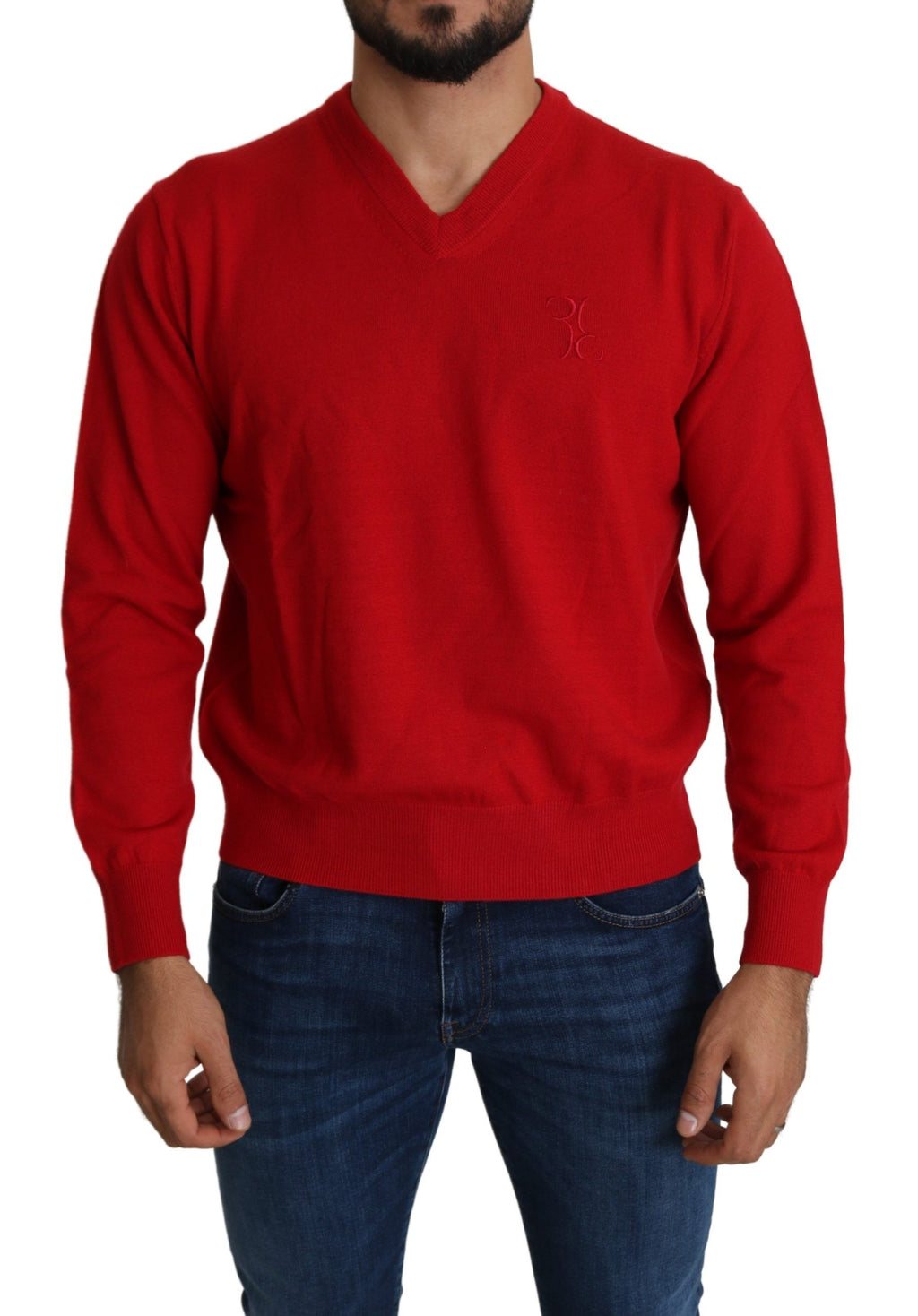 Billionaire Italian Couture Rotes Wollsweatshirt mit V-Ausschnitt Pullover