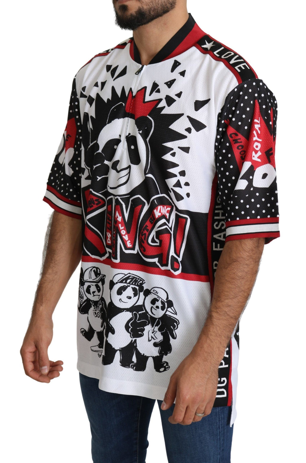 Dolce & Gabbana Weißes King Panda Top Polyester Herren-T-Shirt