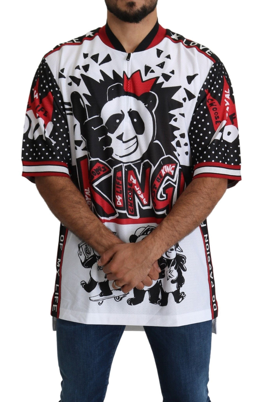 Dolce & Gabbana Weißes King Panda Top Polyester Herren-T-Shirt