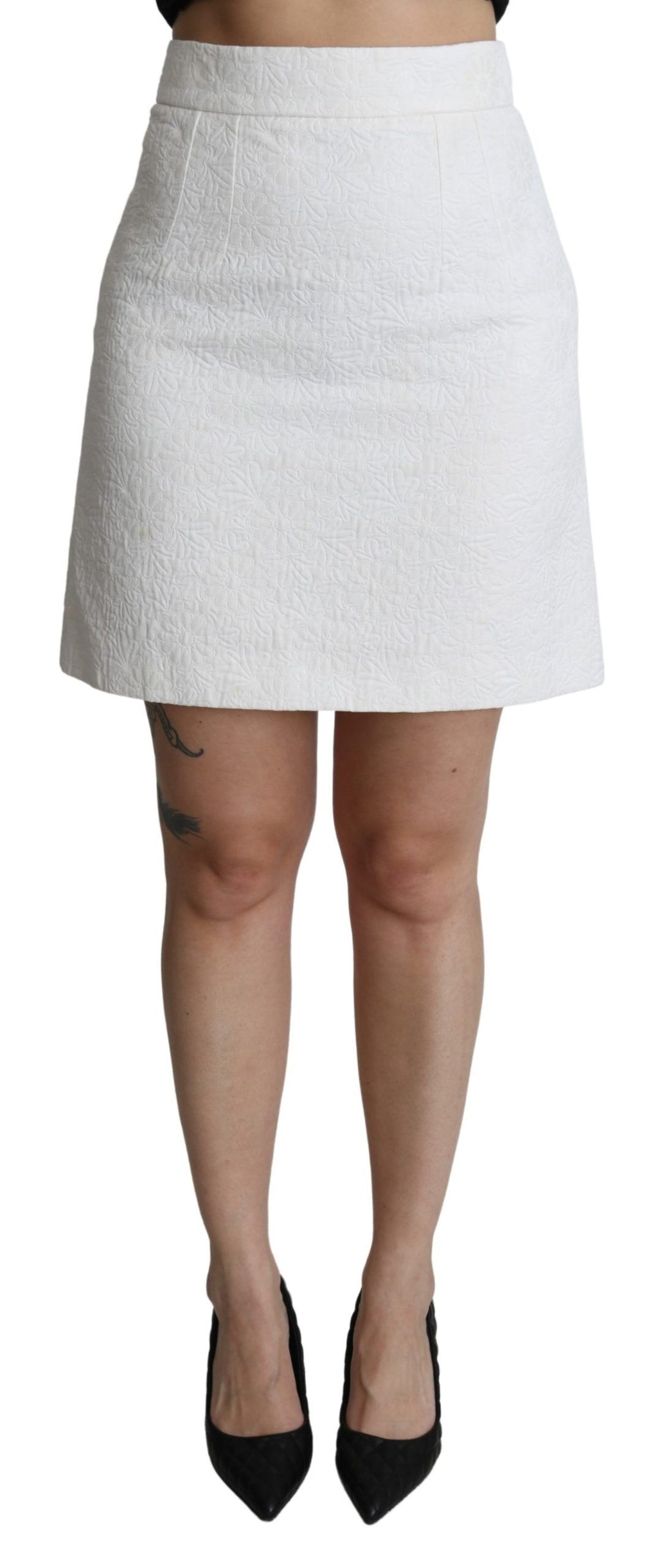 Dolce & Gabbana Weißer geblümter Mini-Brokatrock mit hoher Taille