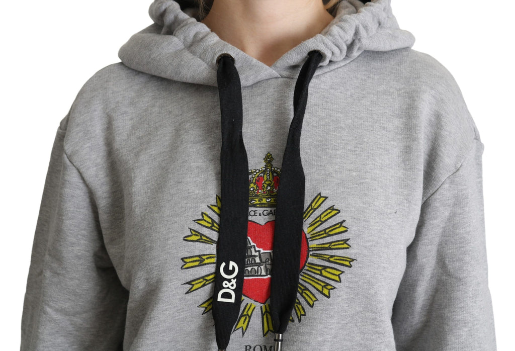Dolce & Gabbana Grauer bedruckter Kapuzenpullover mit exklusivem Logo
