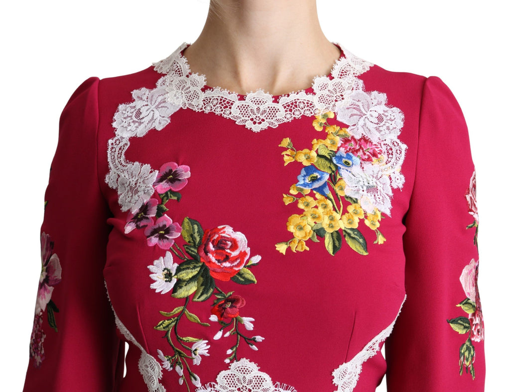 Dolce & Gabbana Rotes besticktes Etuikleid mit Blumenmuster