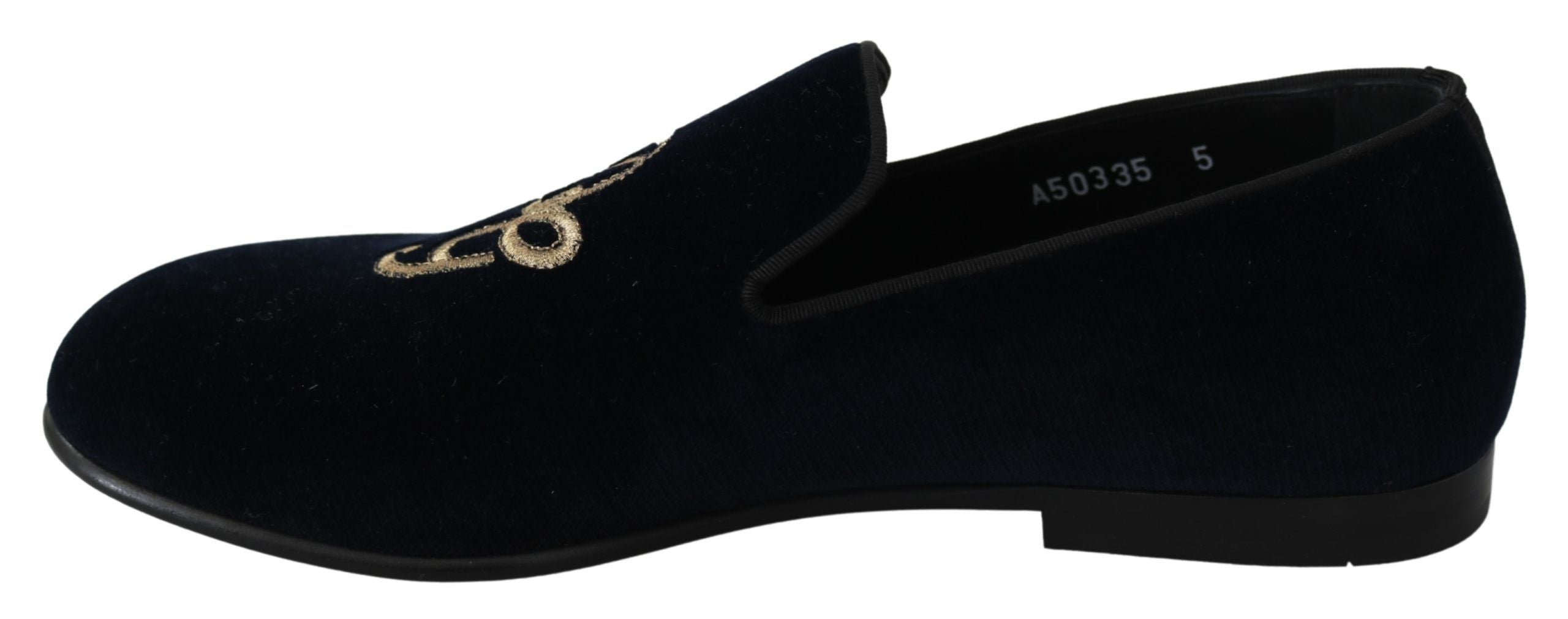 Dolce & Gabbana Blauer Samt Gold Logo Slipper Loafers Schuhe